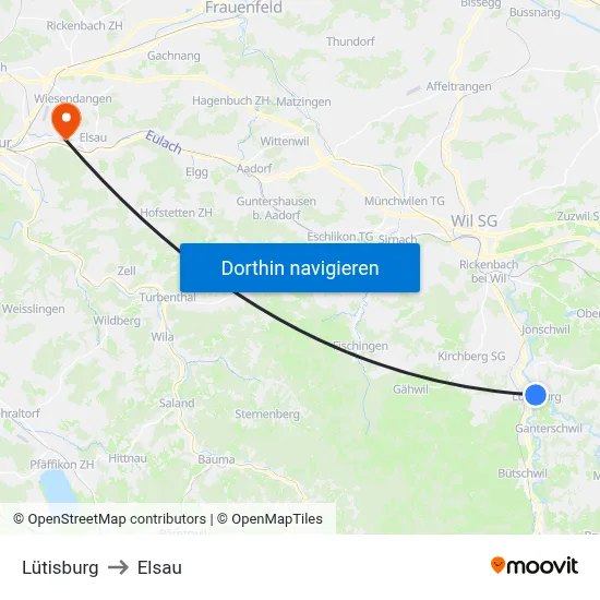 Lütisburg to Elsau map