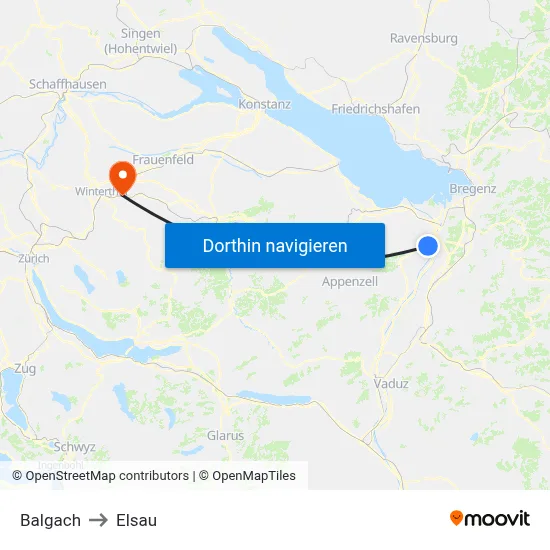 Balgach to Elsau map