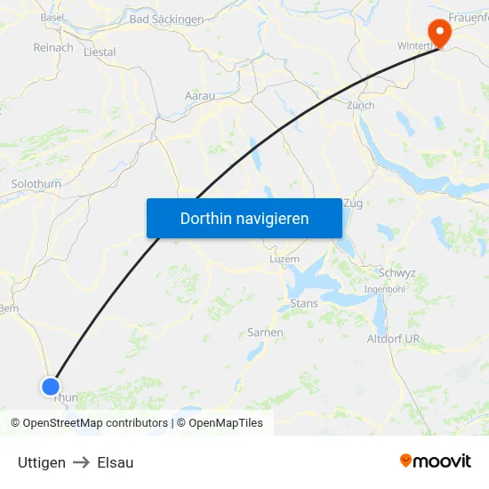 Uttigen to Elsau map