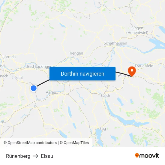 Rünenberg to Elsau map