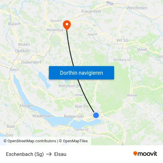Eschenbach (Sg) to Elsau map