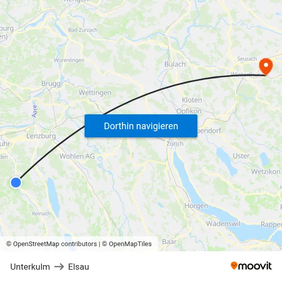 Unterkulm to Elsau map