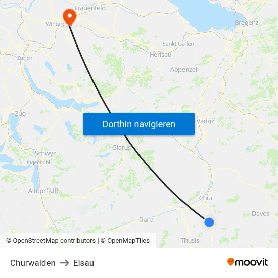 Churwalden to Elsau map
