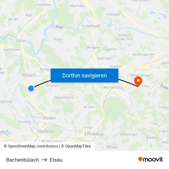 Bachenbülach to Elsau map