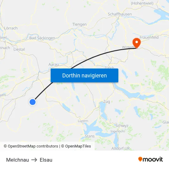 Melchnau to Elsau map