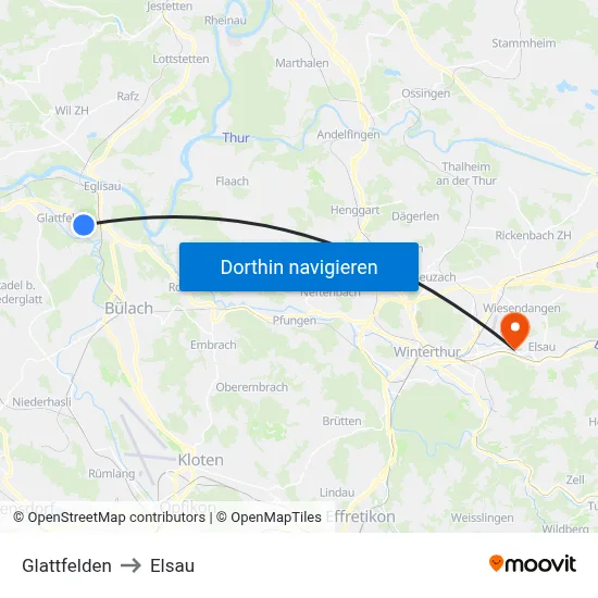 Glattfelden to Elsau map