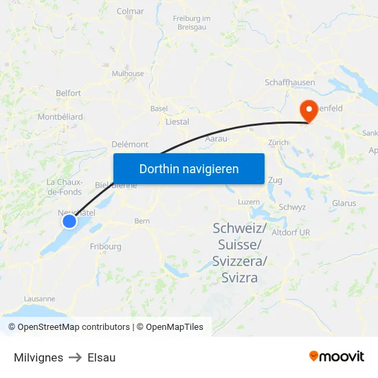 Milvignes to Elsau map