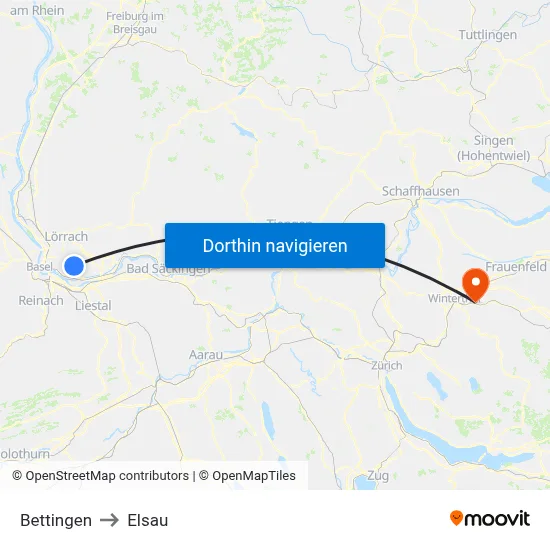 Bettingen to Elsau map