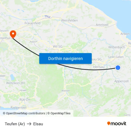 Teufen (Ar) to Elsau map