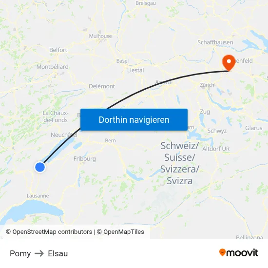 Pomy to Elsau map