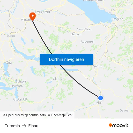 Trimmis to Elsau map