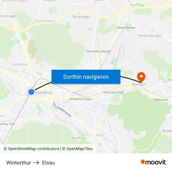 Winterthur to Elsau map