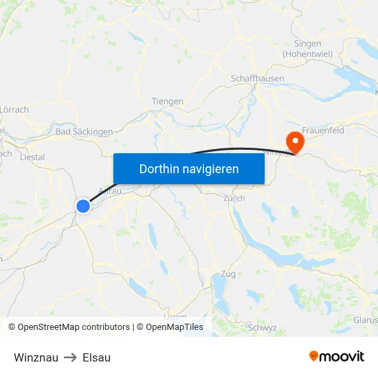 Winznau to Elsau map
