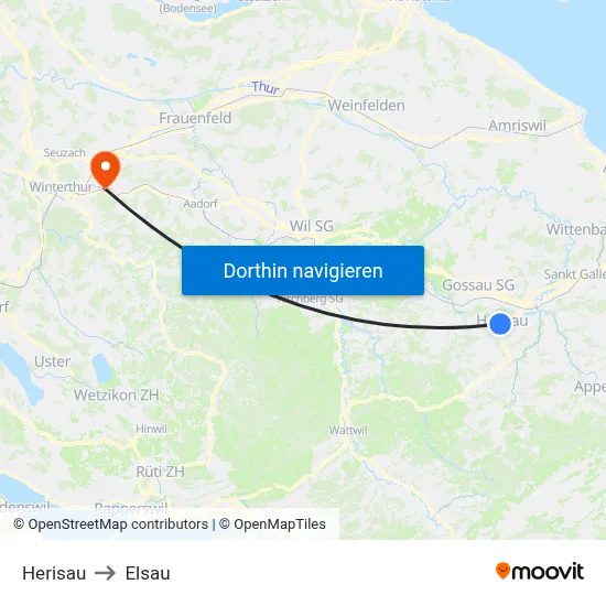 Herisau to Elsau map
