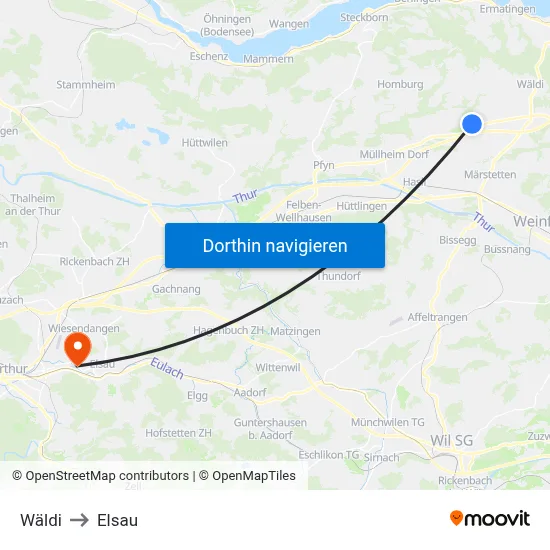 Wäldi to Elsau map