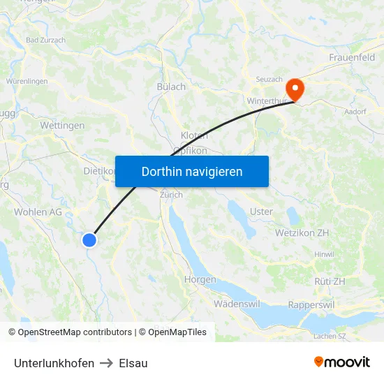 Unterlunkhofen to Elsau map