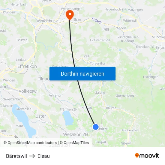 Bäretswil to Elsau map