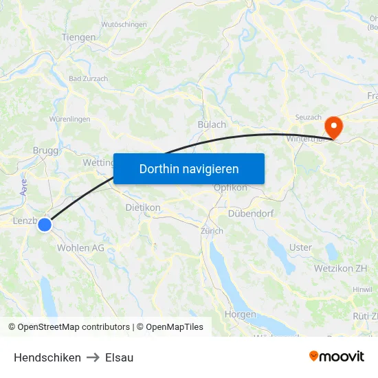 Hendschiken to Elsau map