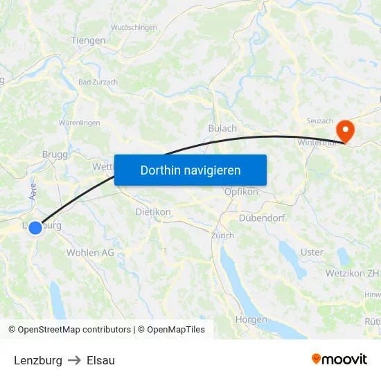 Lenzburg to Elsau map