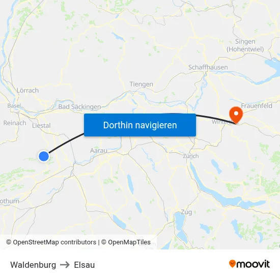 Waldenburg to Elsau map