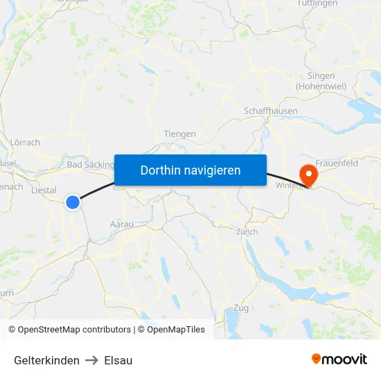 Gelterkinden to Elsau map