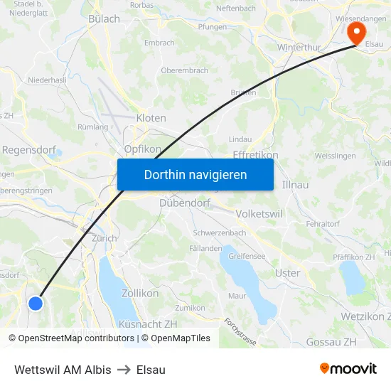 Wettswil AM Albis to Elsau map