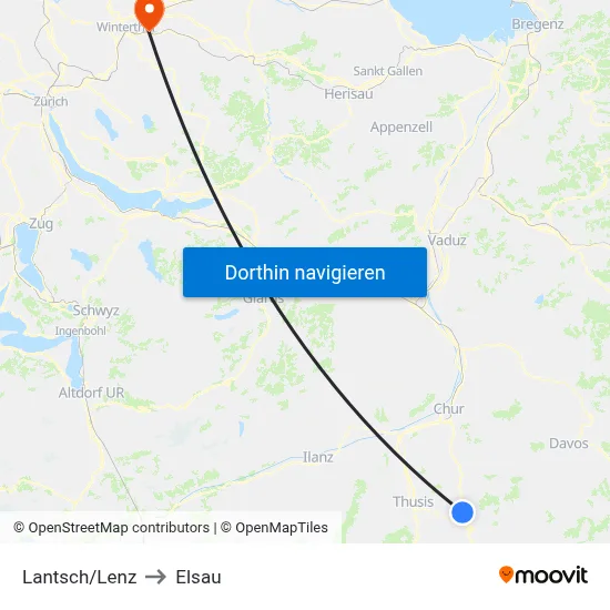 Lantsch/Lenz to Elsau map