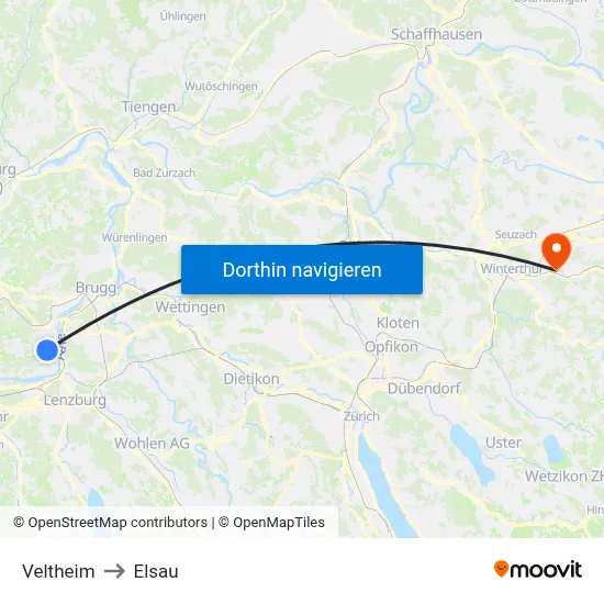 Veltheim to Elsau map