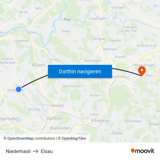 Niederhasli to Elsau map