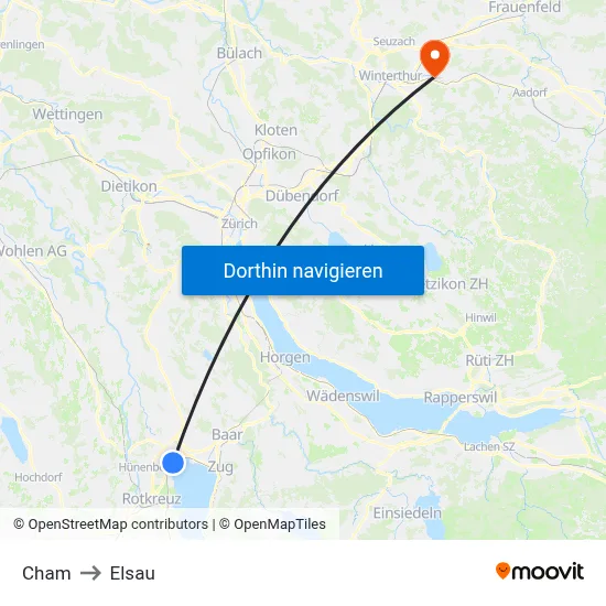 Cham to Elsau map