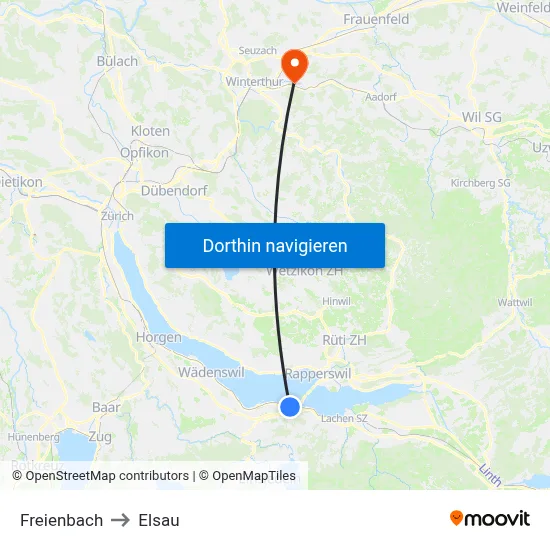 Freienbach to Elsau map