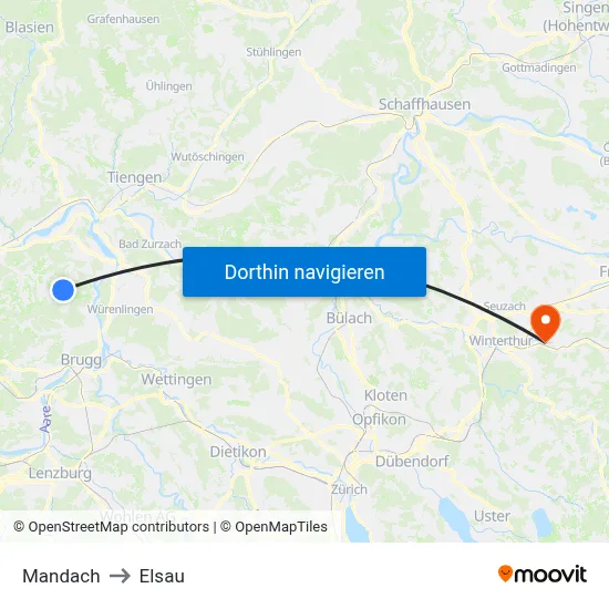 Mandach to Elsau map