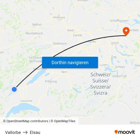Vallorbe to Elsau map