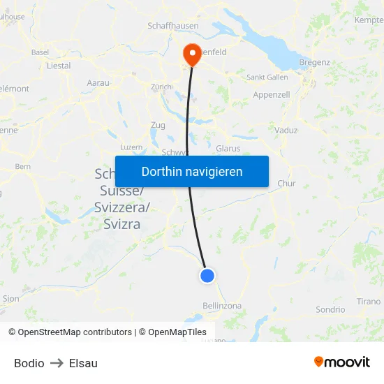 Bodio to Elsau map