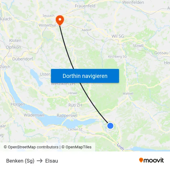 Benken (Sg) to Elsau map