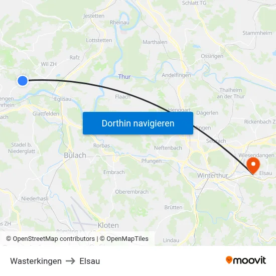 Wasterkingen to Elsau map