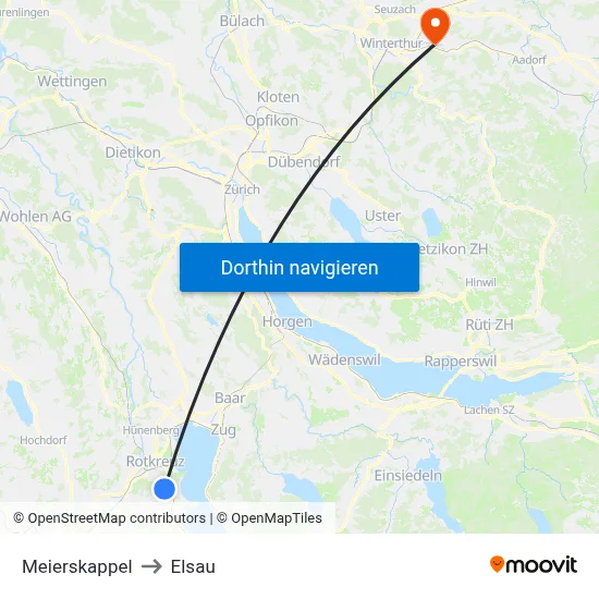 Meierskappel to Elsau map