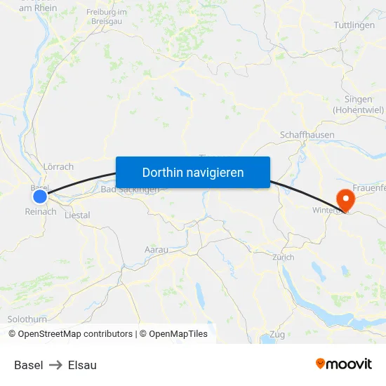 Basel to Elsau map