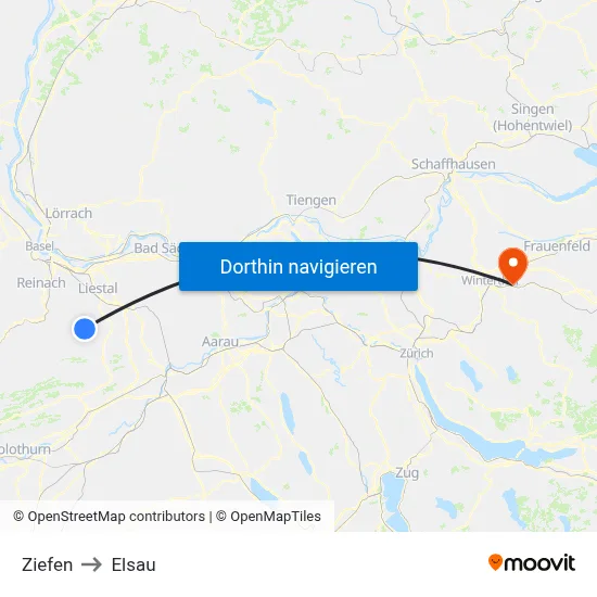 Ziefen to Elsau map