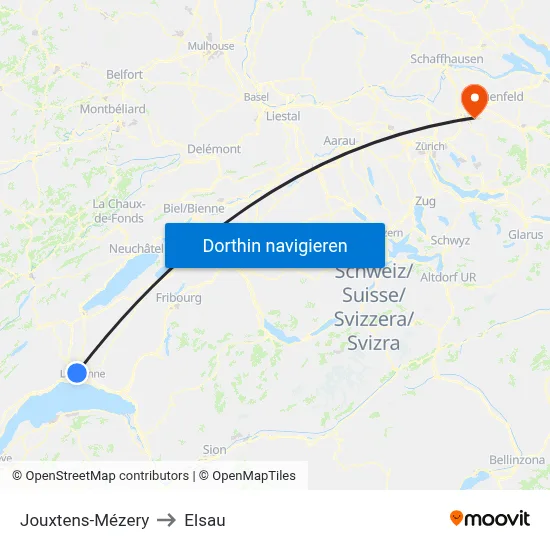 Jouxtens-Mézery to Elsau map