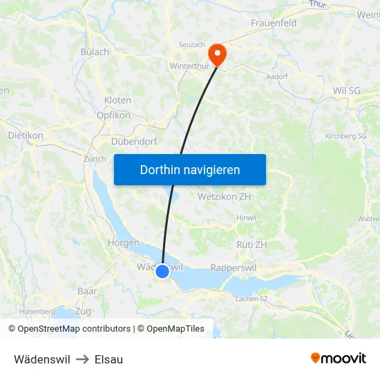 Wädenswil to Elsau map