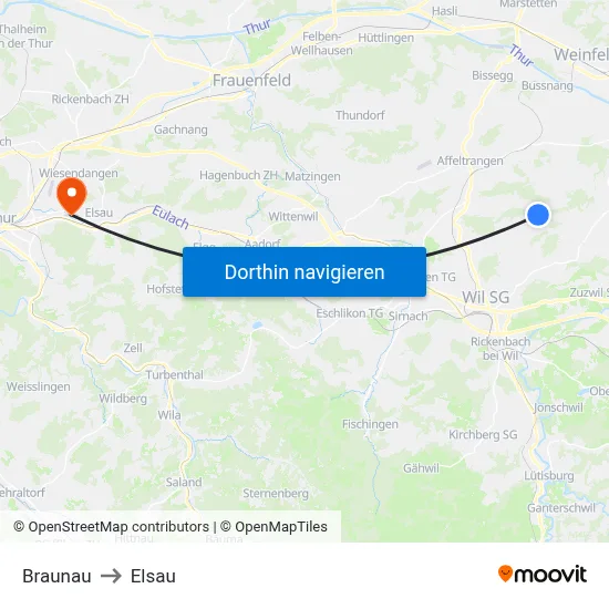 Braunau to Elsau map