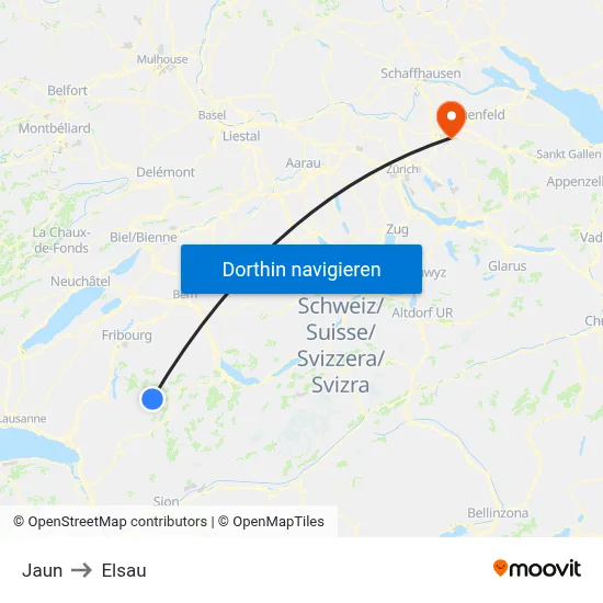 Jaun to Elsau map