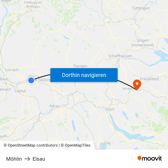 Möhlin to Elsau map