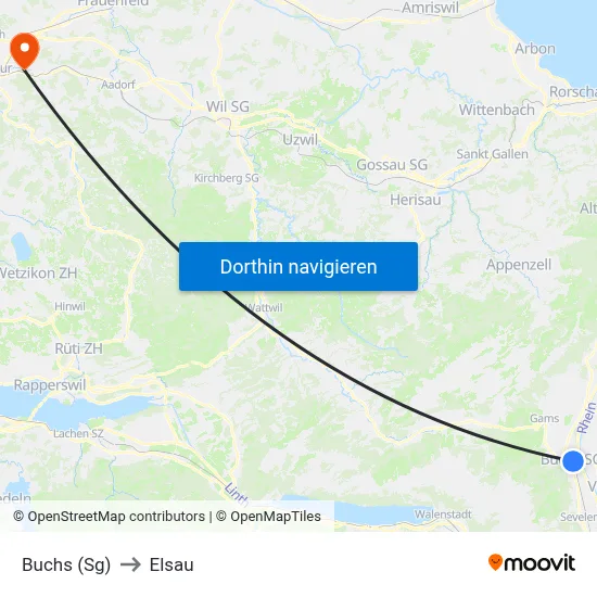 Buchs (Sg) to Elsau map