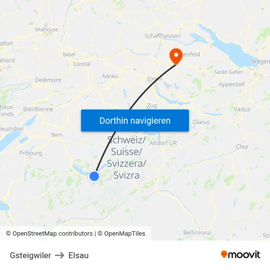 Gsteigwiler to Elsau map
