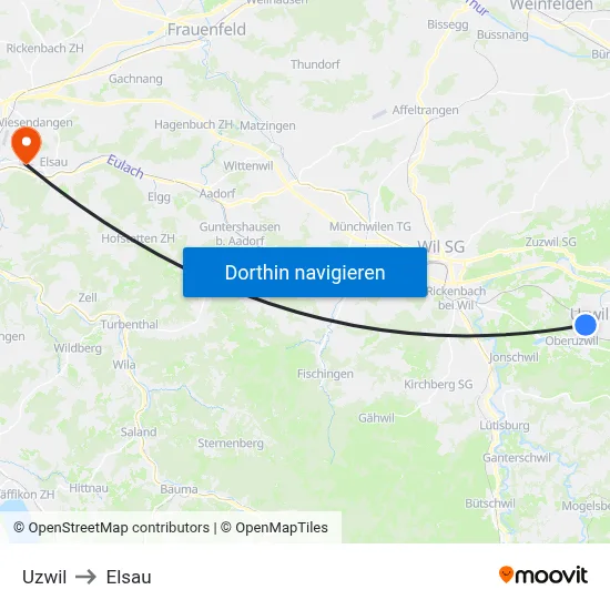 Uzwil to Elsau map