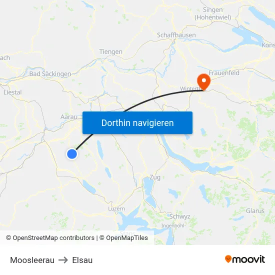 Moosleerau to Elsau map