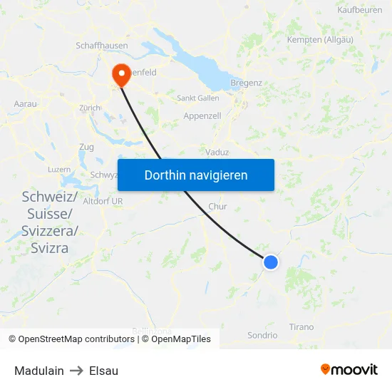 Madulain to Elsau map