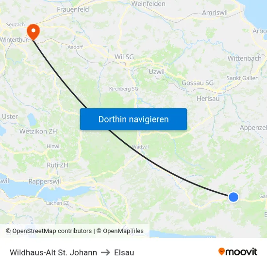 Wildhaus-Alt St. Johann to Elsau map